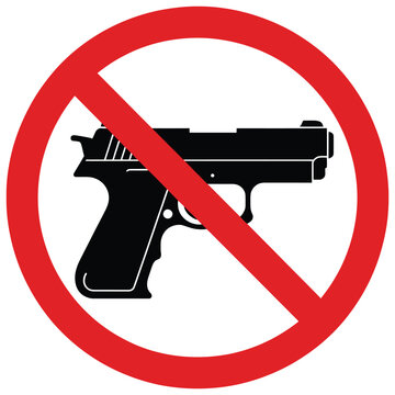 No guns allowed sign for firearm free zone indicating safety restriction, weapon prohibition, and security control public warning symbol design