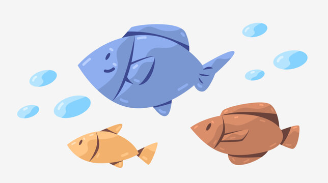 Cute Tropical Fish Illustration. Group of Three Cartoon Sea Fishes in Flat Style