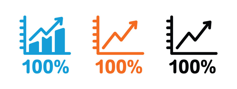Growth charts vector illustration set, positive business trend and performance increase graphs with upward arrows for financial analytics, corporate reporting, investment dashboards, and marketing str