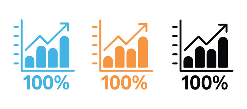Growth charts vector illustration set, positive business trend and performance increase graphs with upward arrows for financial analytics, corporate reporting, investment dashboards, and marketing str