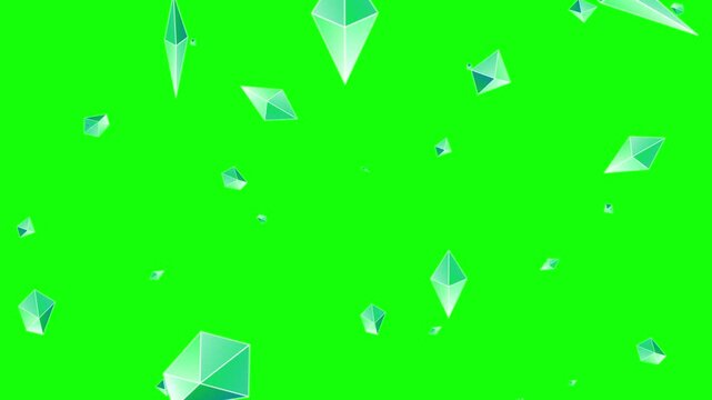 3d low poly glass shards falling green screen