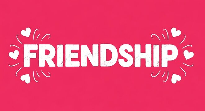 Friendship typography with hearts positive message bright pink background