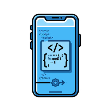 Smartphone with coding on screen display.