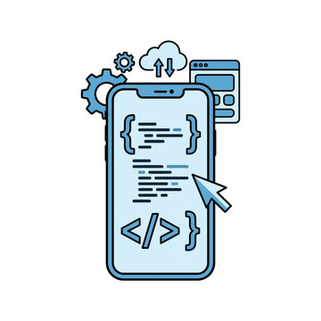 Smartphone with coding on screen.