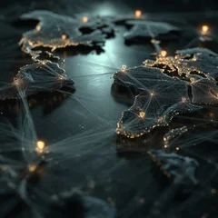 Global Network Connection on 3D Digital World Map with Glowing Pins © pixelliebe
