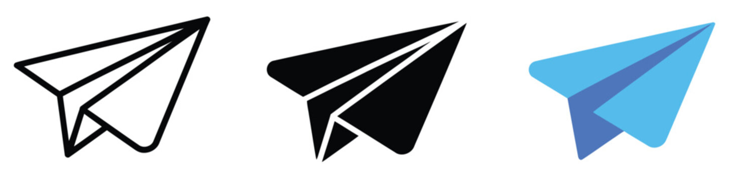 Paper plane icon representing send message button, email communication, online chat, and digital mail symbol with origami flight design