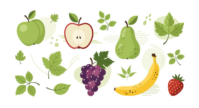 Fresh Fruit and Green Leaves Illustration.