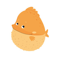 Cute cartoon vector illustration of a round orange blowfish. Funny puffer fish character isolated on white background. © Marina