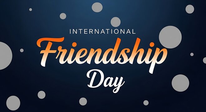 International friendship day greeting with stylized typography and polka dot pattern