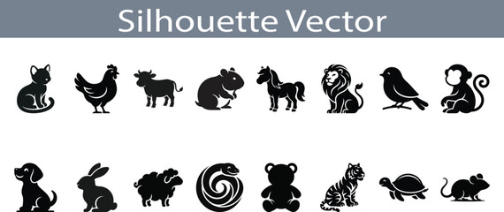 Collection of animal silhouettes in vector format for design use © RubinaIslam