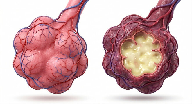 Healthy Pulmonary Alveoli vs Pneumonia Exudate Infiltration