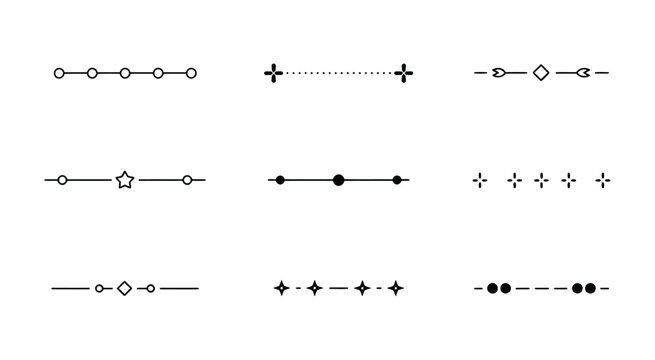 Abstract border lines and paragraph separator vector set, decorative divider elements for text layout, ornamental frames, section breaks, and minimalist design composition in modern graphic projects