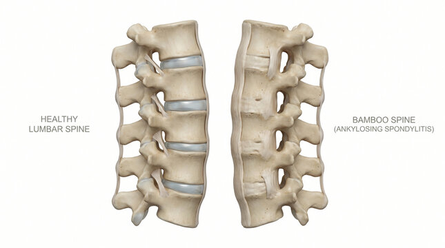 Ankylosing Spondylitis Bamboo Spine vs Healthy Lumbar Vertebrae Comparison