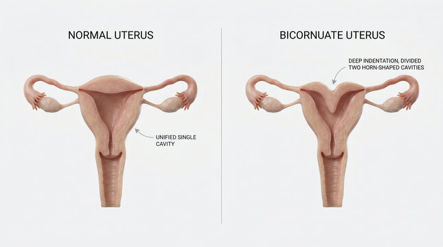 Bicornuate Uterus Mullerian Anomaly vs Normal Unified Cavity Anatomy