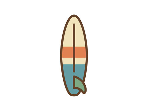 Colorful surfboard with brown outline.