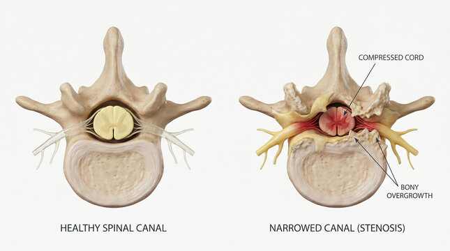 Spinal Canal Stenosis and Compressed Cord 3D Illustration
