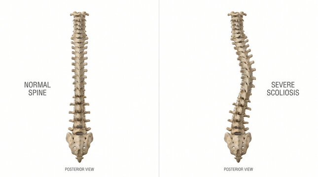 Normal Spine and Severe Scoliosis Posterior View 3D