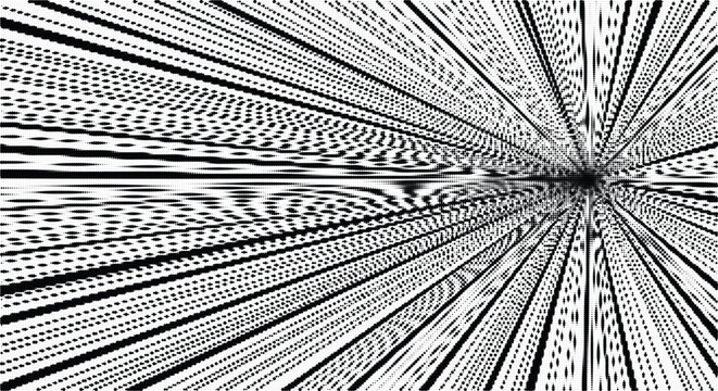 Abstract 3d perspective lines with halftone dots vanishing point tunnel effect futuristic digital background sci fi.