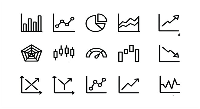 data analysis icons set line art style on white background