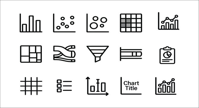 business chart icons set line style on white background