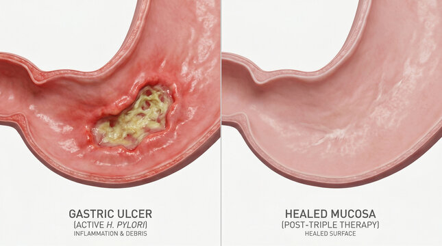 Gastric Ulcer H Pylori Infection and Healed Stomach Mucosa 3D Illustration
