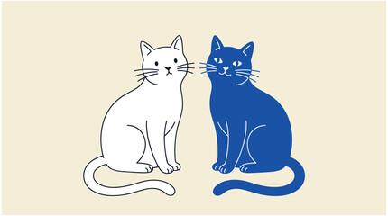 Two cats sitting together, illustration, line art, nobody © jannat Stock