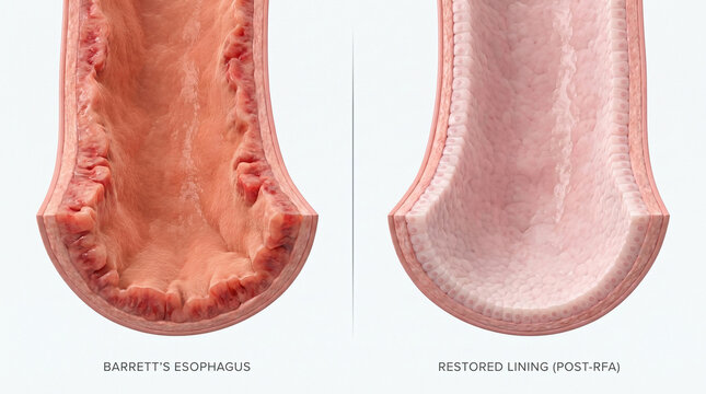 Barrett's Esophagus Disease vs Restored Lining After RFA Therapy 3D