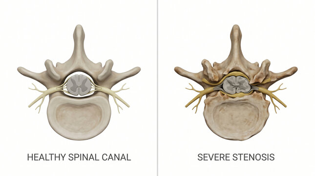 Severe Spinal Canal Stenosis vs Healthy Vertebra Nerve Compression 3D