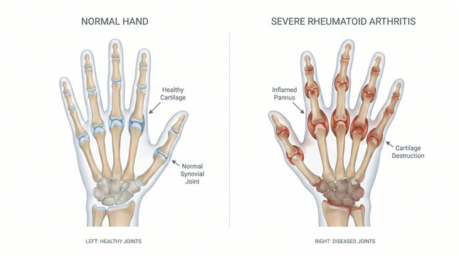 Severe Rheumatoid Arthritis Hand vs Normal Synovial Joints 3D