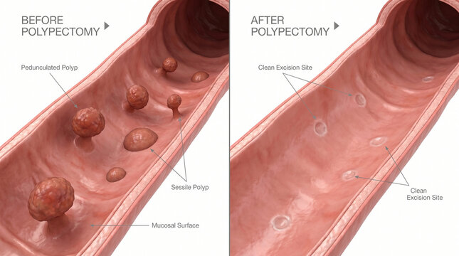 Colon Polypectomy Procedure Sessile and Pedunculated Polyps Removal