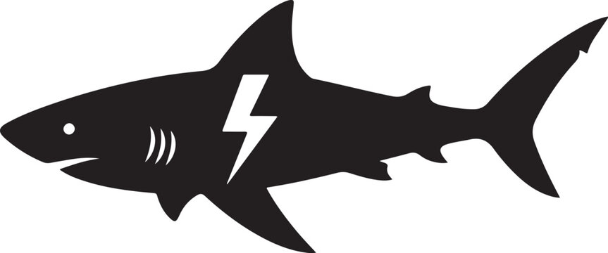 Black shark with lightning bolt on side swimming left isolated on white background