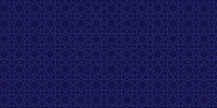 Blue Islamic Background Vector - Abstract Geometric Pattern Ornament Background For Moslem Ramadan Kareem, Eid Mubarak and Another Moslem Celebration Day Blue Dark Gradient Color