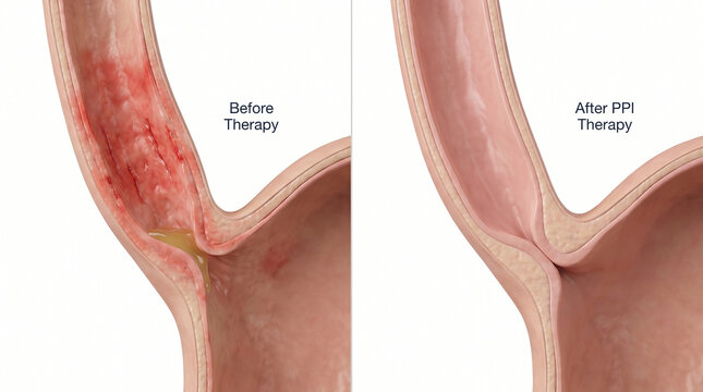 Esophagitis Before and After PPI Therapy Acid Reflux Healing Medical Cross Section