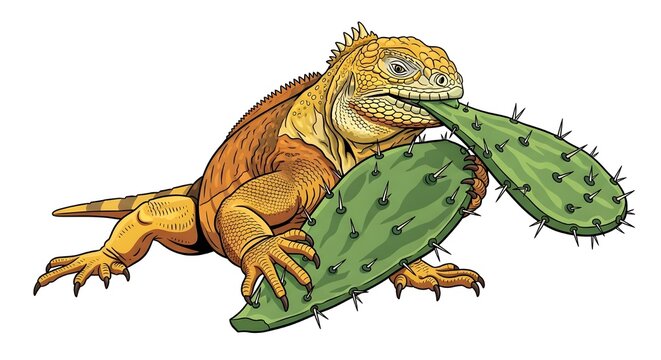 Green Iguana Lizard Cartoon Character Walking Isolated on Transparent Background