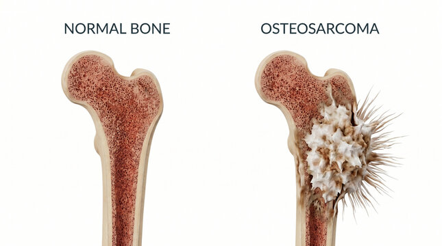 Normal Bone vs Osteosarcoma Malignant Tumor Femur Anatomy Cancer Cross Section