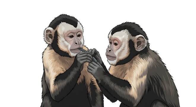 Two Chimpanzees Embracing in Close-Up Portrait with Transparent Background