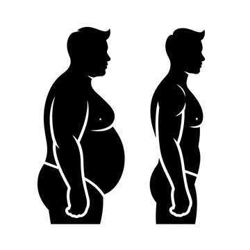 Silhouettes of a person before and after weight loss.