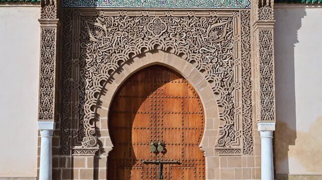 Ornate entrance of Mausoleum of Moulay Ismail in Meknes