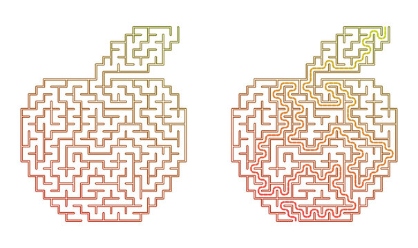 Apple-shaped maze puzzle for cognitive activities and brain teasers  