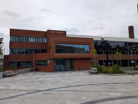 Crewe Cheshire UK May 16 2026 Exterior architecture of the Crewe Law Courts and Magistrates' Court in Cheshire, England.