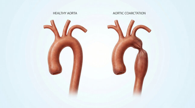 Aortic coarctation congenital heart defect narrowing medical illustration
