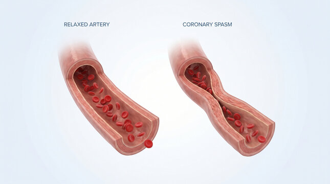 Coronary artery spasm vasoconstriction angina medical illustration