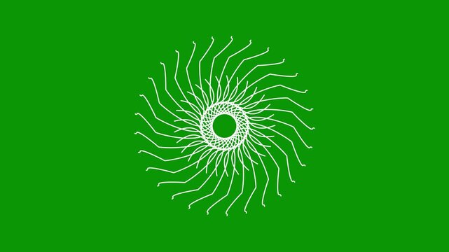 White line flat vector explosions effects in a glowing geometric spark trails on transparent green screen 4k background for a firework work line burst seamless loop for festive party.