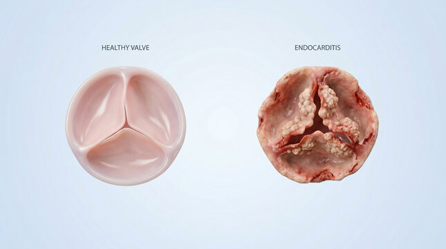 Infective endocarditis heart valve bacterial vegetation medical illustration