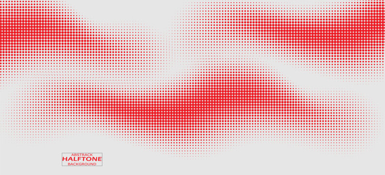Abstract comic halftone wave background with layered red dot patterns, futuristic comic style, energetic flowing shapes.