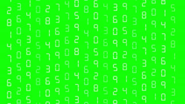 Digital Clock Numbers Falling On Green Screen Loop