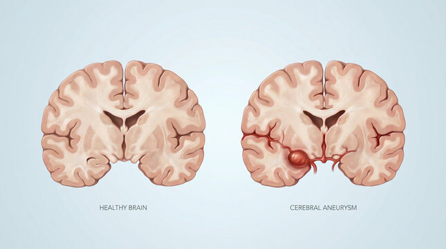 ​Brain Cerebral Aneurysm Vascular Disease and Healthy Brain Coronal View