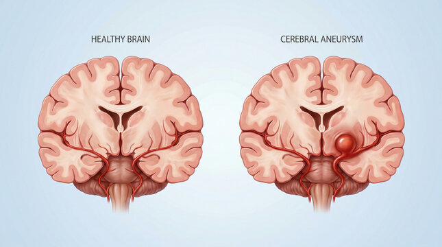 Cerebral Aneurysm in Brain Cross Section and Healthy Brain Anatomy