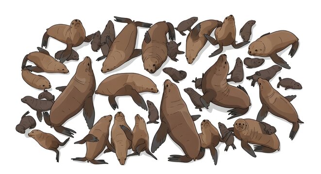 Collection of assorted coffee beans scattered on transparent background in flat lay style