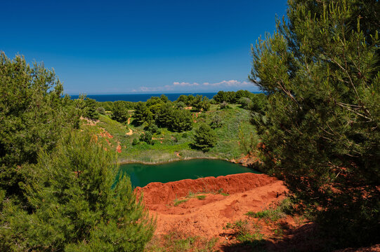 colorful bauxit lake near Otranto in Apulia